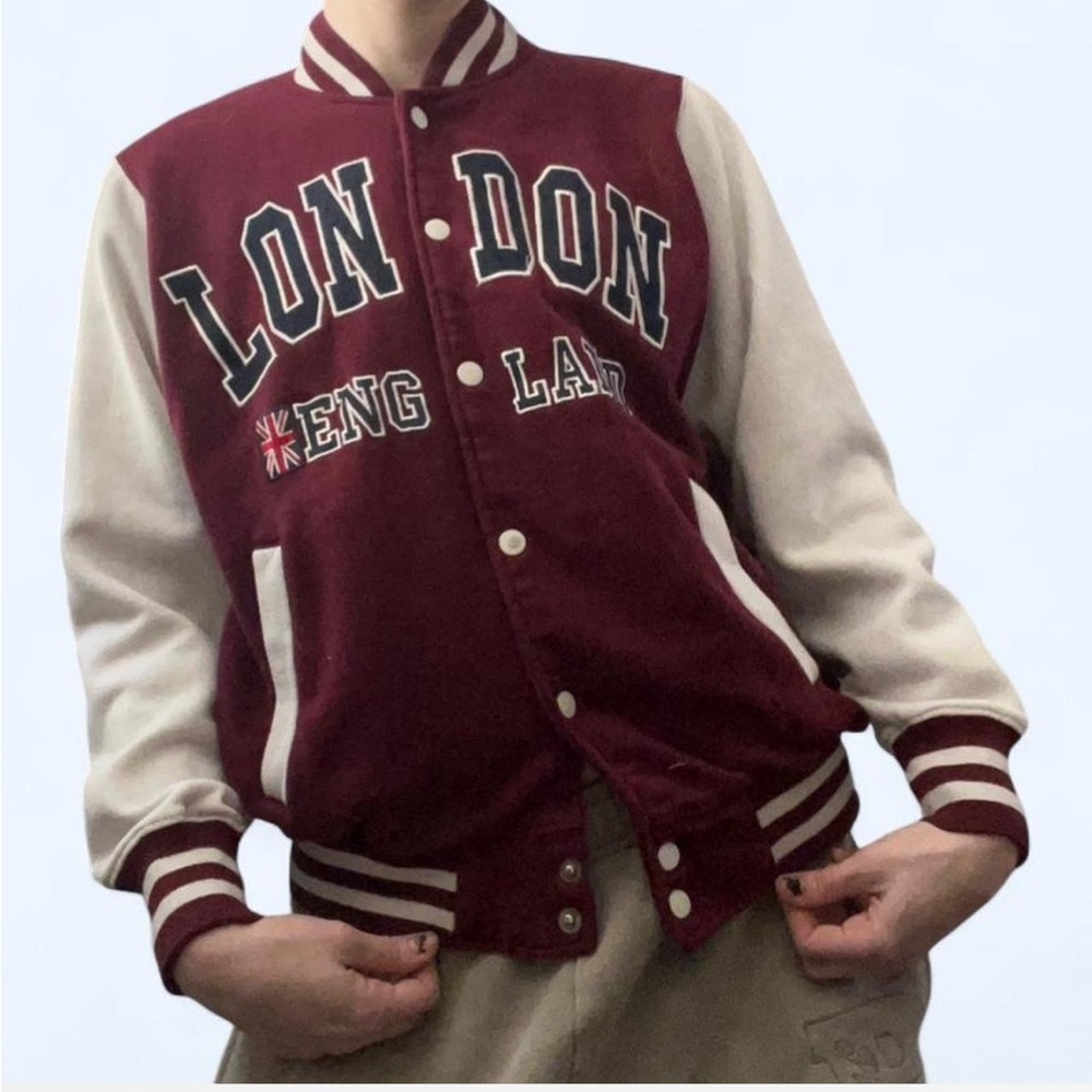 Maroon and White Varsity Jacket